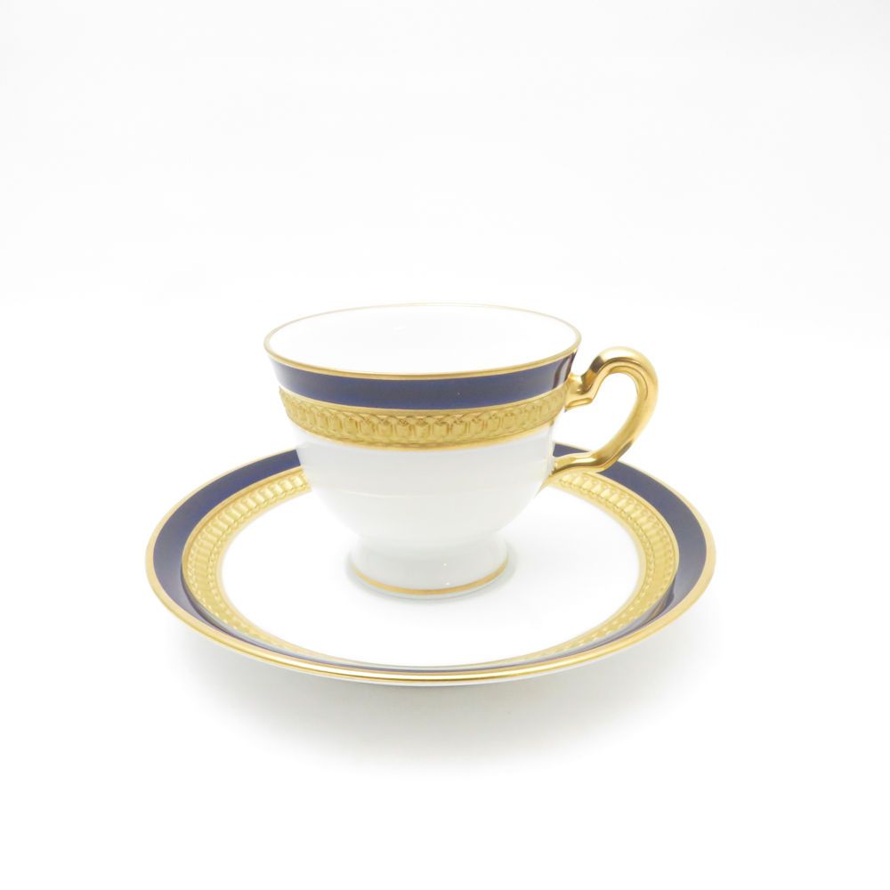 OKURA 大倉陶園 ロイヤルブルークラウン 瑠璃エンボス デミタスカップ＆ソーサー モカ エスプレッソ 金彩 SM4654A3