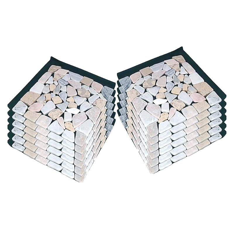 リビングアウト Living Out 天然石マット12枚セット 防草シート付き 敷くだけ - ブラウンMIX 本体 奥行30.5cm 本体 高さ1cm 本体 幅30.5cm