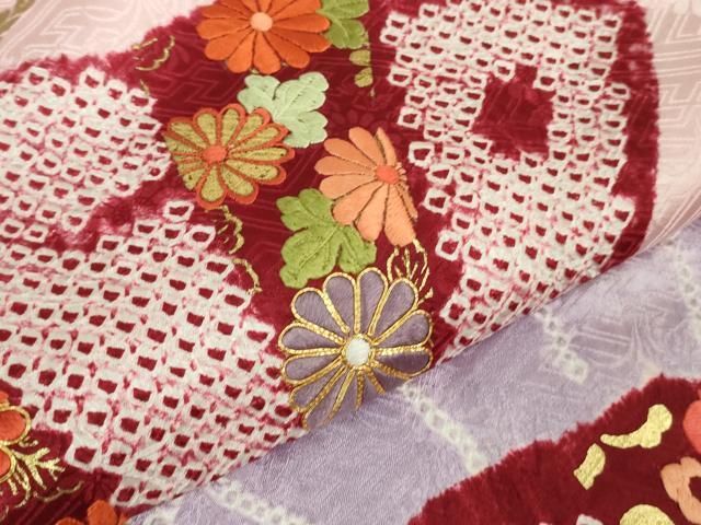 平和屋本店□極上 創業460年・千總 振袖 刺繍 絞り 檜扇花文 金銀彩