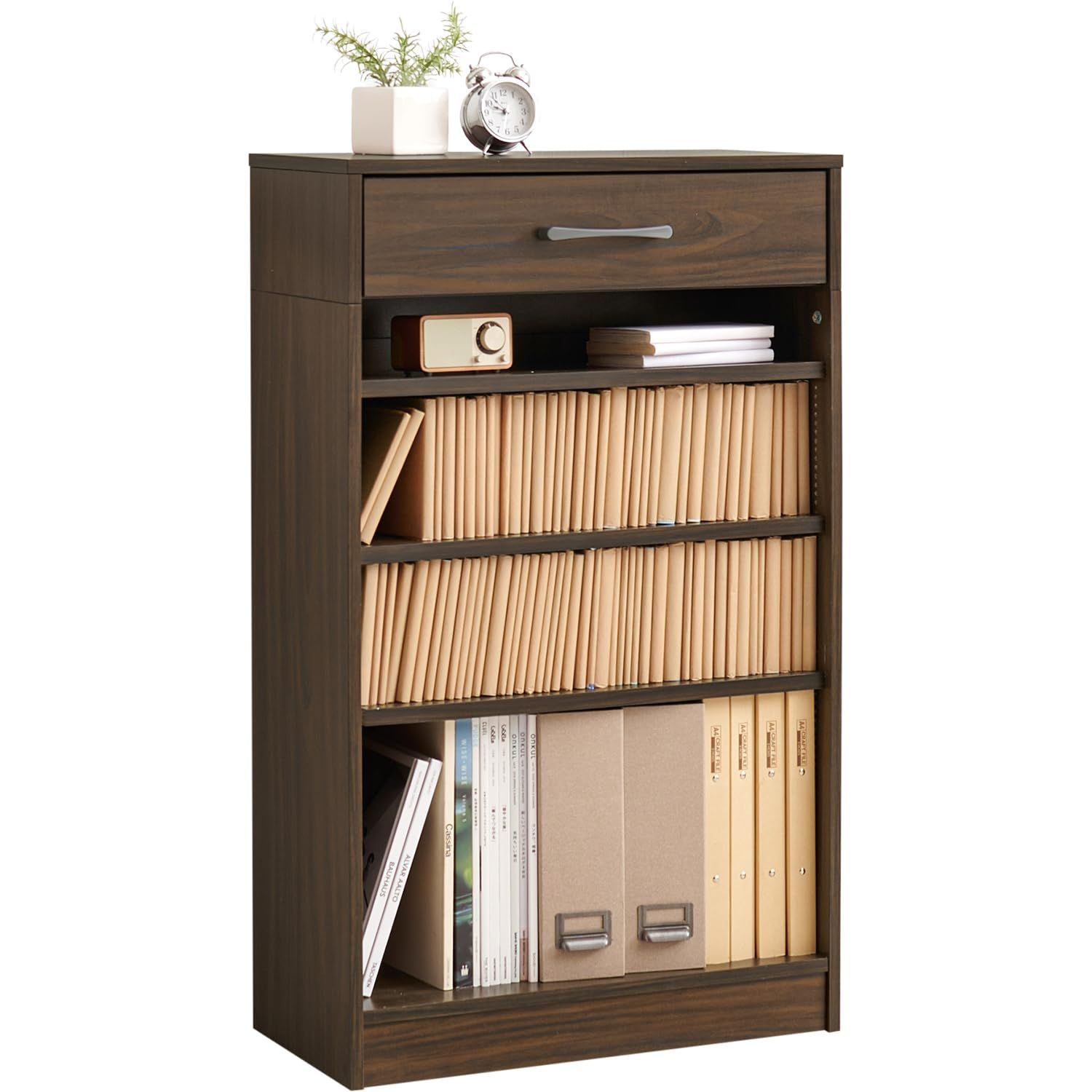 新着商品 可動棚付き １㎝刻みで調節できる コミック 大容量 収納 引き出し付 ブックラック シンプル 本棚 幅60 ブラウン 萩原 RCC-1707BR