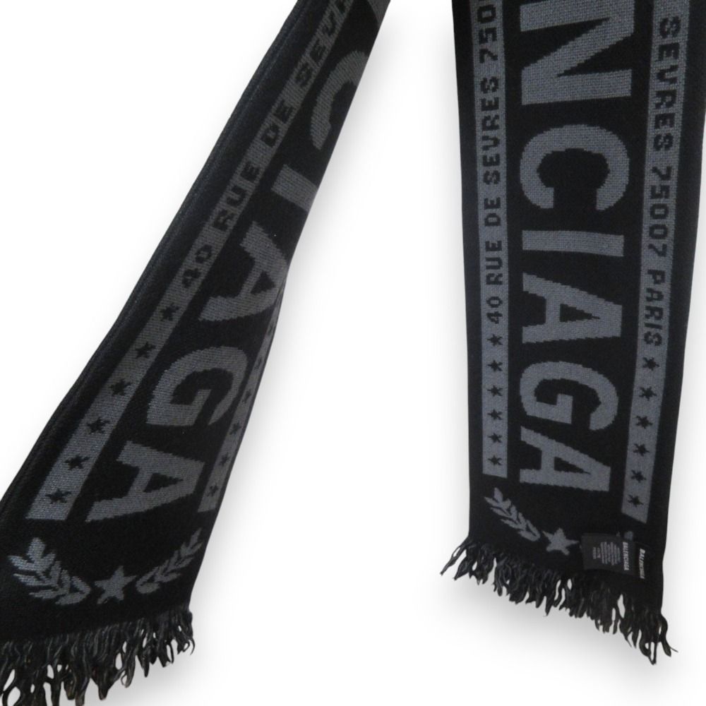 美品 BALENCIAGA バレンシアガ ロゴ　ウール　スカーフ　男女兼用 BALENCIAGA- LOGO SCARF ロゴ ウール マフラー (BALENCIAGA