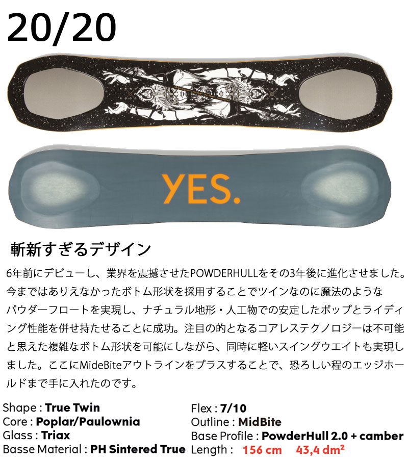23-24 YES / イエス 20 / 20 メンズ レディース スノーボード パウダー