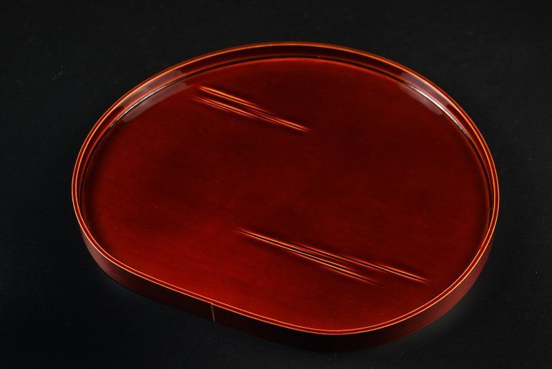 健気な 蔵A5096a 飛騨春慶塗 蛤型盆 会席膳 五枚