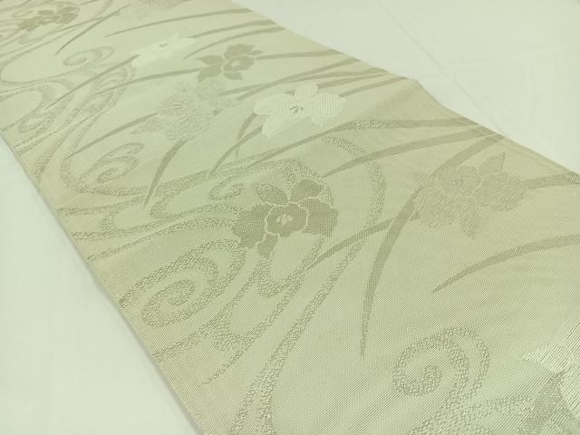 平和屋着物＊夏物 六通柄袋帯 流水草花文 銀糸 正絹 逸品