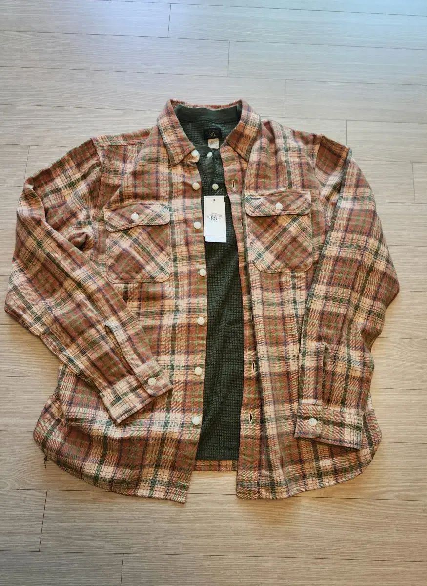 ダブルアールエル　RRL チェックシャツ　ツイルワークシャツ　ブラウン系　L ダブルアールエル チェック柄 ツイル ワークシャツ L RRL