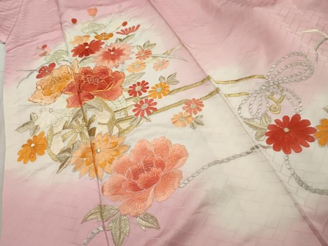 平和屋着物□豪華振袖 駒刺繍 花車文 暈し染め 金銀糸 正絹 逸品