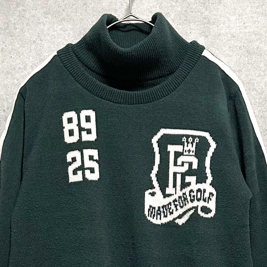PEARLY GATES パーリーゲイツ ロゴ 2way スニード ニットブルゾン ジャケット セーター 裏地付き 蓄熱 防風 緑グリーン サイズ2 S相当 ゴルフウエア GOLF