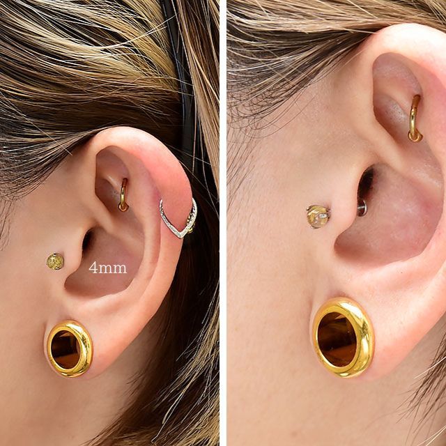 ルチルクォーツ 天然石ピアス 18G 16G 14G インターナル