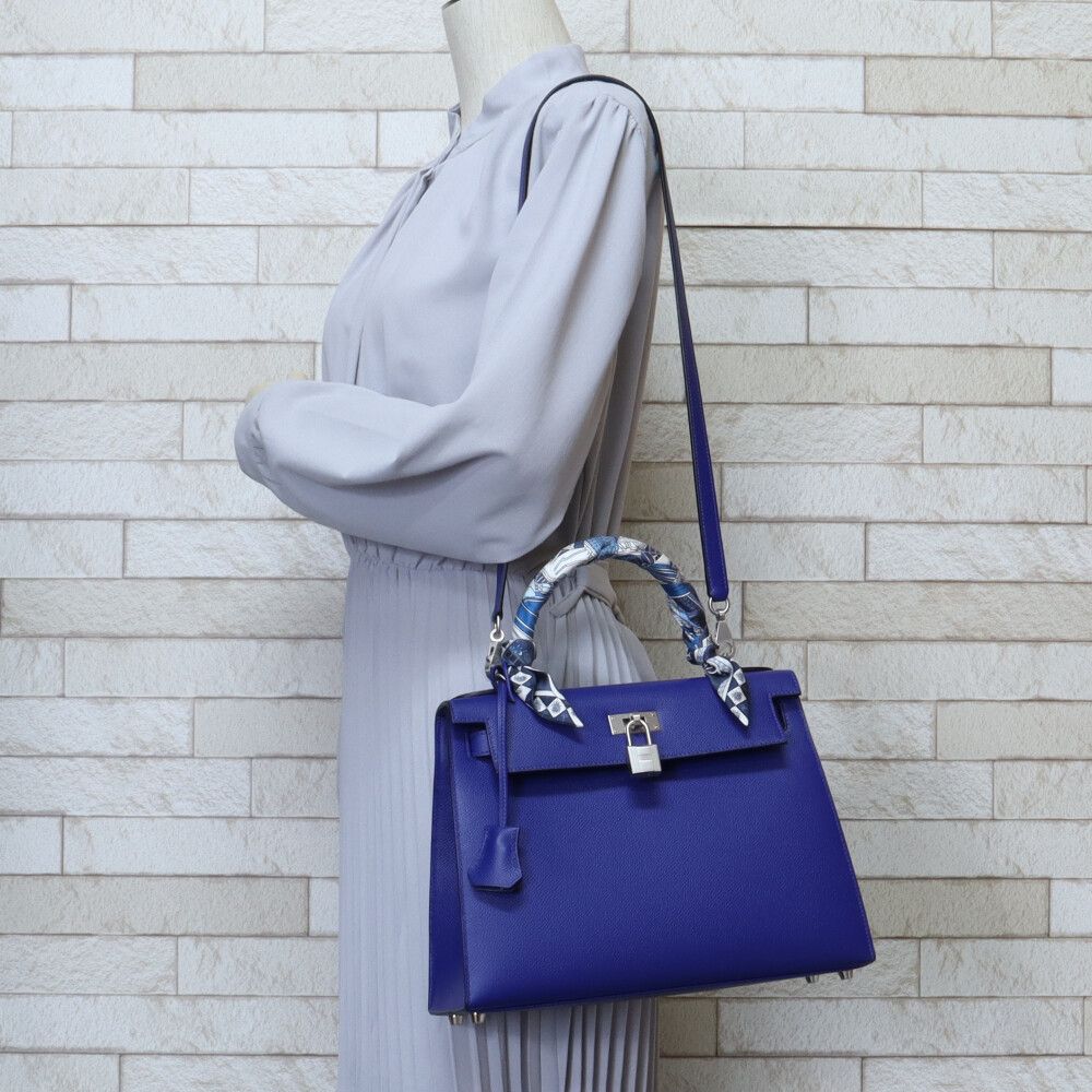 エルメス ケリー28 ショルダーバッグ レザー ブルー レディース HERMES  中古 HERMES - エルメス ケリー28 ショルダーバッグ レザー ブルー