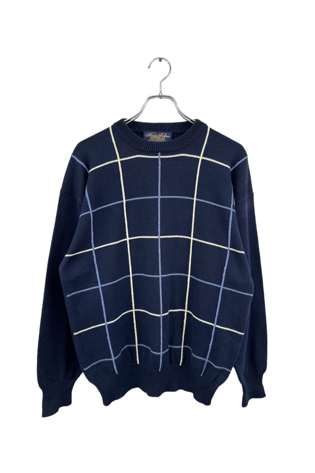 高品質   Brooks Brothers ブルックスブラザーズ ニット セーター  チェック ネイビー系     メンズ サイズ M  6 衣B