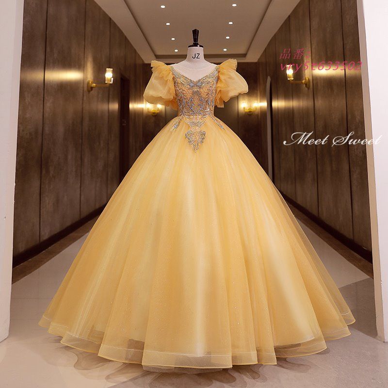 ドレス パーティードレス ロングドレス 結婚式 二次会 発表会 プリンセスラインドレス ステージドレス ウエディングドレス コンサート ウェディングドレス vry5t633502