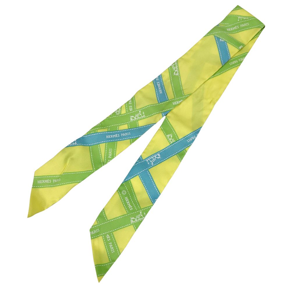 エルメス HERMES スカーフ ツイリー ボリュデュック レディース メンズ ブランド シルク イエロー ライトグリーン ライトブルー リボン柄 イエロー系 上品 かわいい おしゃれ