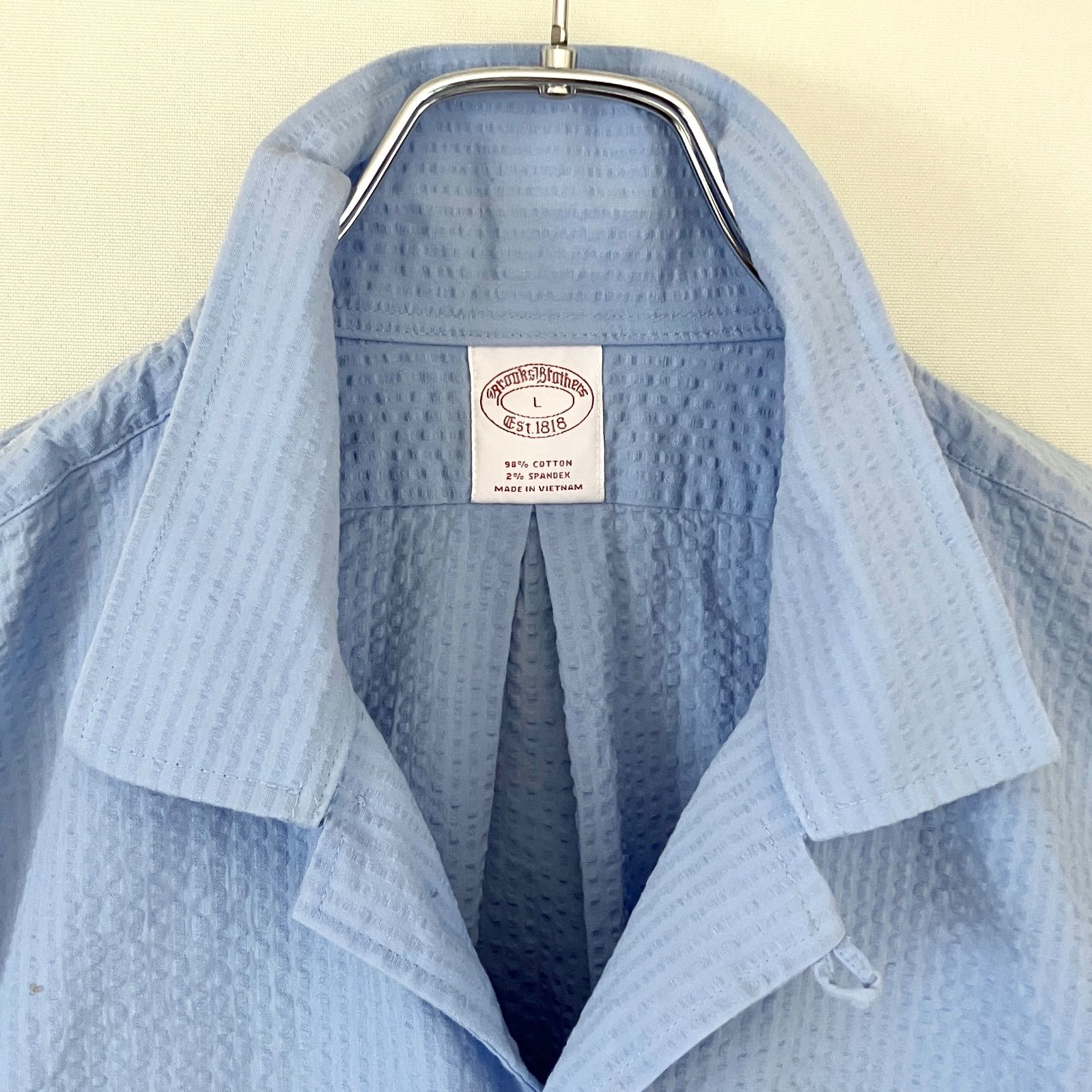 【美品】BROOKS BROTHERS シアサッカー オープンカラー シャツ M ブルックスブラザーズ/BROOKS BROTHERS☆ストレッチシアサッカー