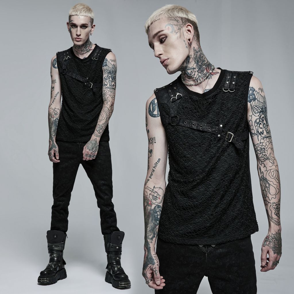 WT-705BXM-BK ベルトメッシュドッキングパンク タンクトップ メンズ