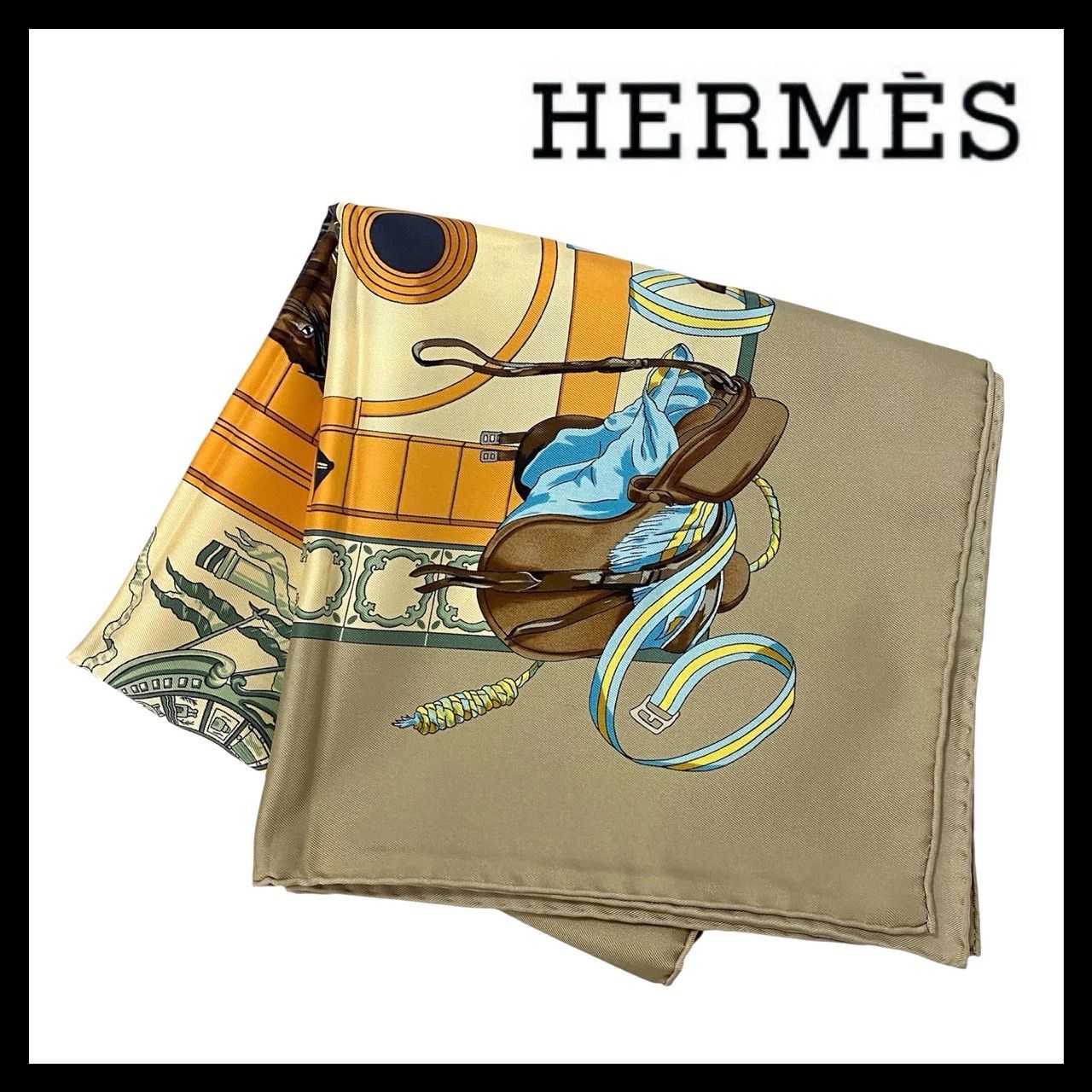 美品✨HERMES エルメス プリーツスカーフ 王立アンダルシア馬術学校 シルク SJ【HERMES】カレ90 王立アンダルシア馬術学校 SILK/シルク 100