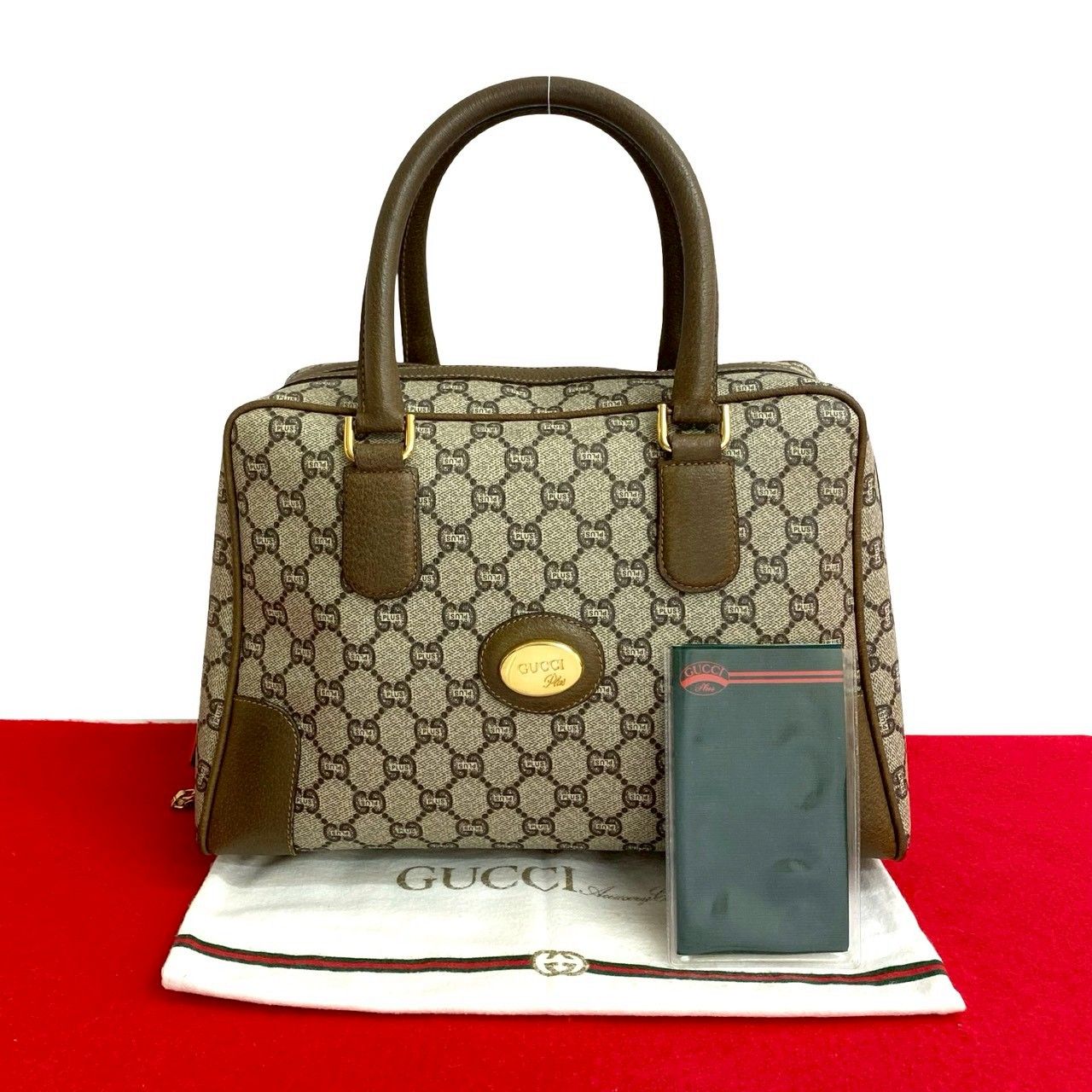 ♥保管品 袋付 GUCCI グッチ オールドグッチ ヴィンテージ グッチプラス ロゴ 金具 レザー ハンドバッグ ミニ ボストンバッグ 茶 31009