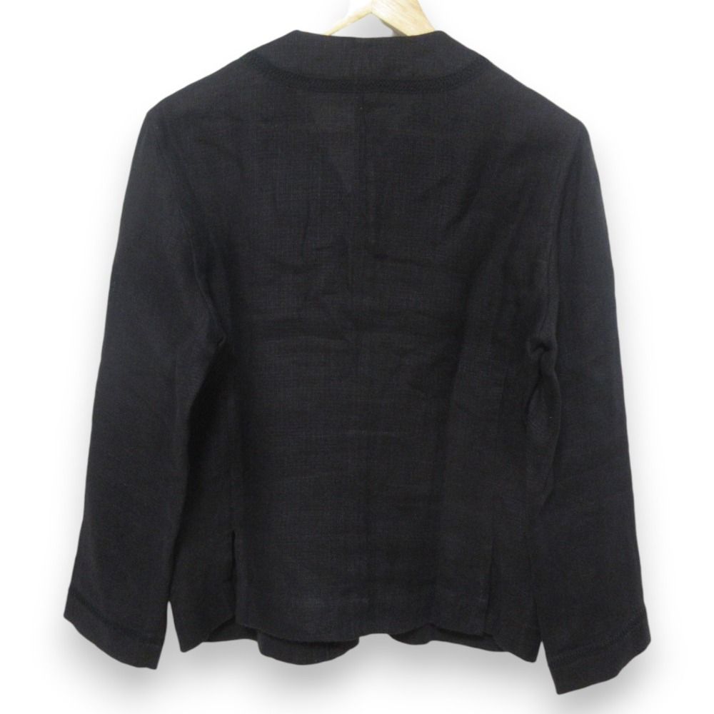 ISSEY MIYAKE - 美品 ISSEY MIYAKE イッセイミヤケ リネン100％ Vネック ノーカラージャケット Mサイズ ブラック レディース 古着 中古 USED 美品 ISSEY MIYAKE イッセイミヤケ リネン100％ Vネック ノー