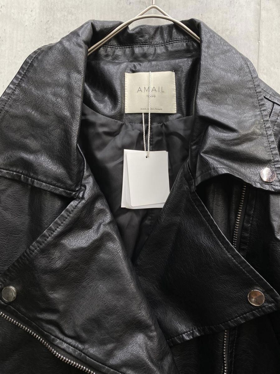 AMAIL アマイル フェイクレザー ライダース ジャケット sizeF 黒 ◆ ◎レディース