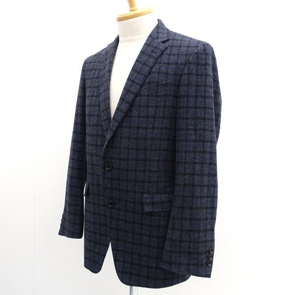 J6103 美品 イザイア SAILORチェック柄ジャケット グレーネイビー46 Navy / ネイビー テーラードジャケット/チェック柄/ネイビー
