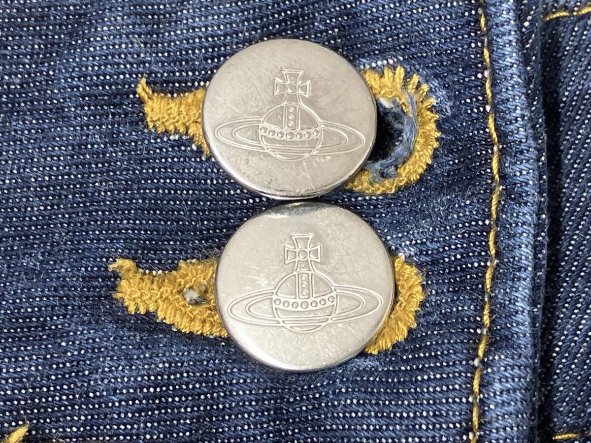 一流の素材、完璧な品質! VIVIENNE WESTWOOD RED LABEL ヴィヴィアン ウエストウッド レッドレーベル 立体裁断 オーブ刺繍 ジーンズ サイズ2 インディゴ