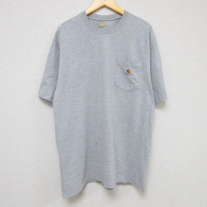 販売済み カーハート☆刺繍ロゴ 半袖 Tシャツ Carhartt 古着 XL グレー