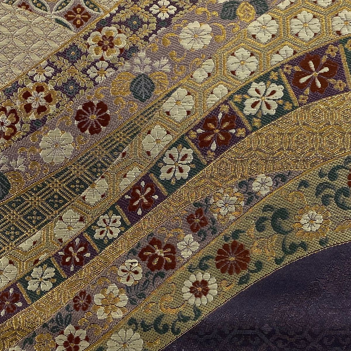 超美品 正絹 袋帯 着物 445 刺繍 総刺繍 金糸 オレンジ ベージュ 袋帯 美品