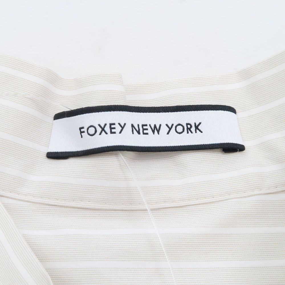 未使用 FOXEY NEW YORK フォクシー 41045 レディーストライプ ブラウス 38 (S) 綿 他 ノースリーブ コットン リボン ボウタイ レディース AM5908A70 