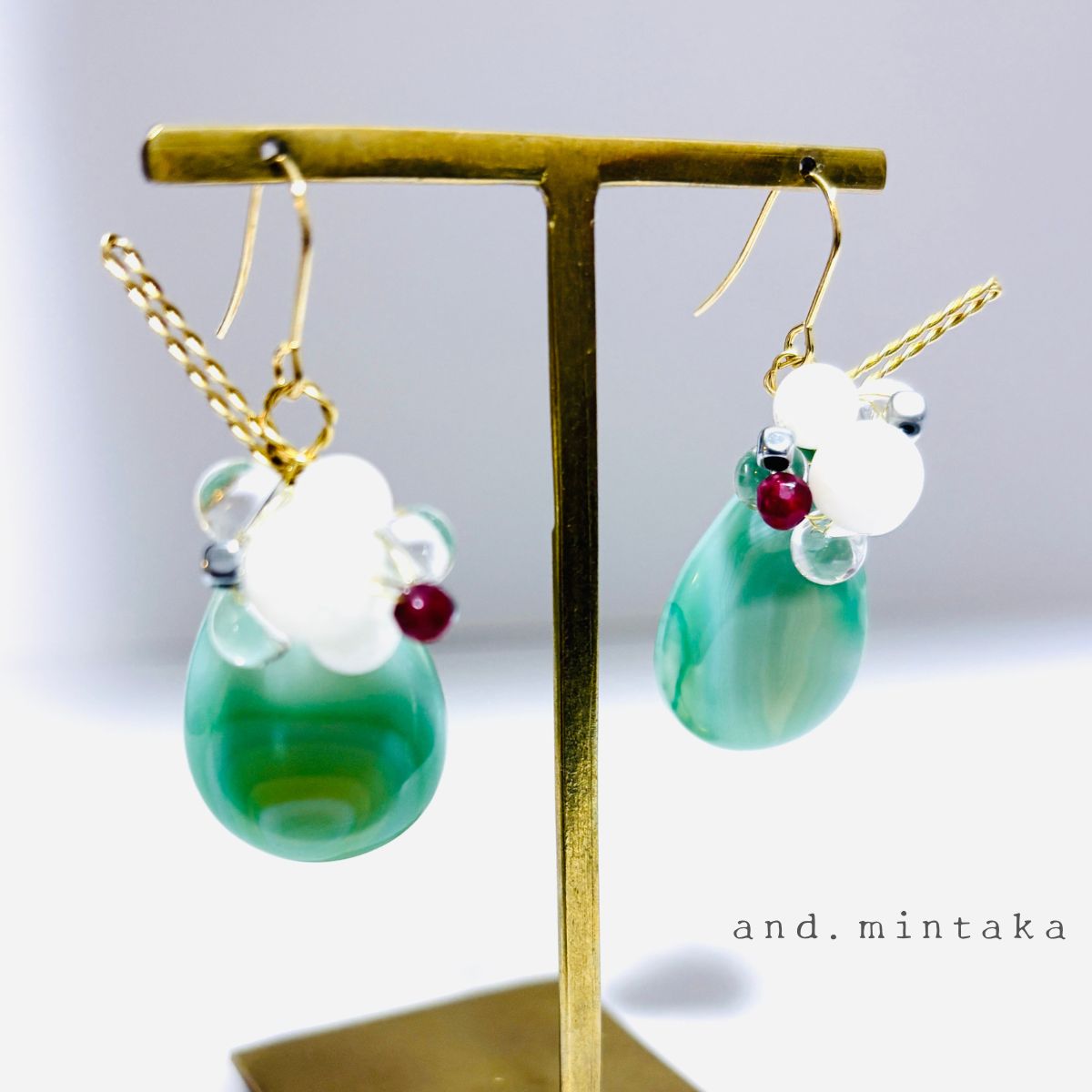 ☽・:*レトロな純喫茶⭐︎クリームソーダのフックピアス☽・:* 天然石 
