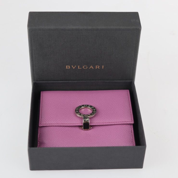 BVLGARI ブルガリ BBクリップ ウーマンウォレット 二つ折り財布 35638 グレインカーフレザー ラズベリーピンク パープル系 シルバー金具  ブルガリブルガリ 【本物保証】