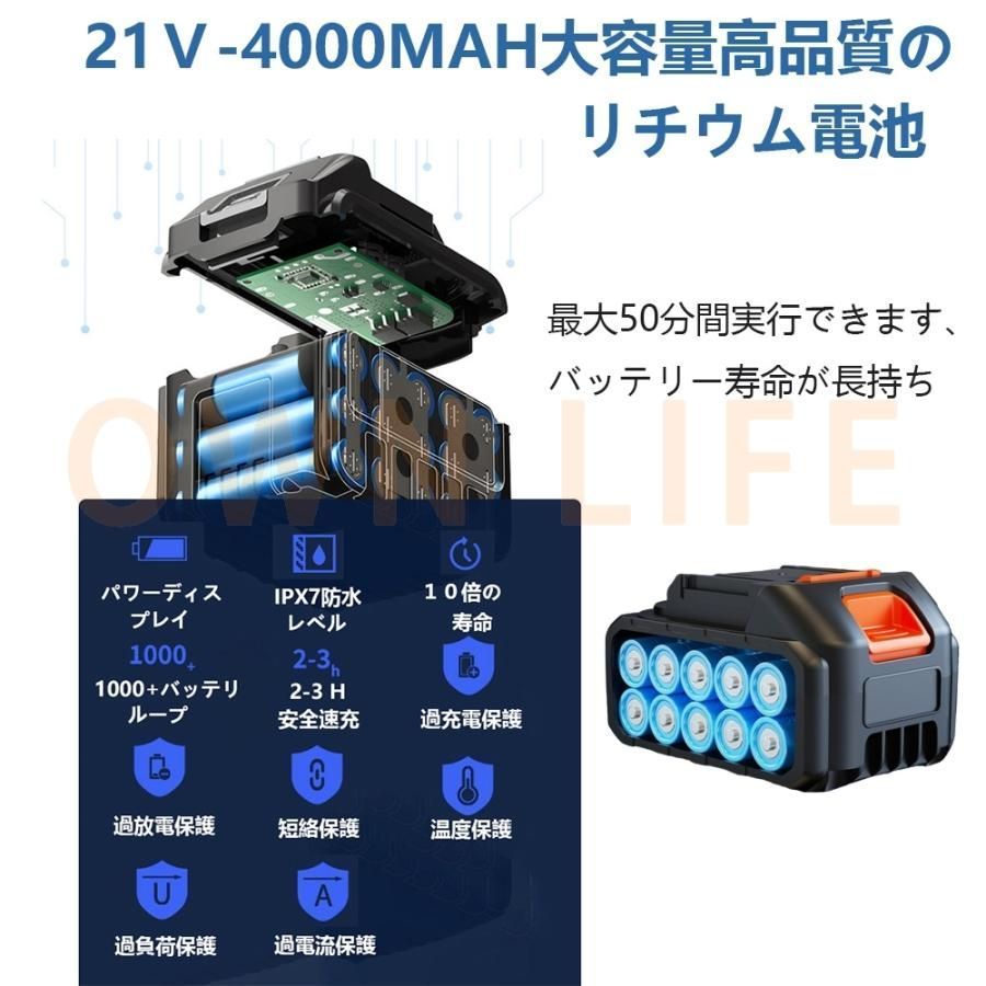 4.0Ahバッテリー付き 50分連続稼働