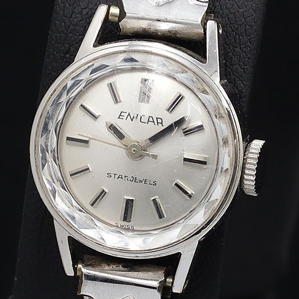 稼動 ENICAR 690-12-03 手巻き カットガラス シルバー文字盤