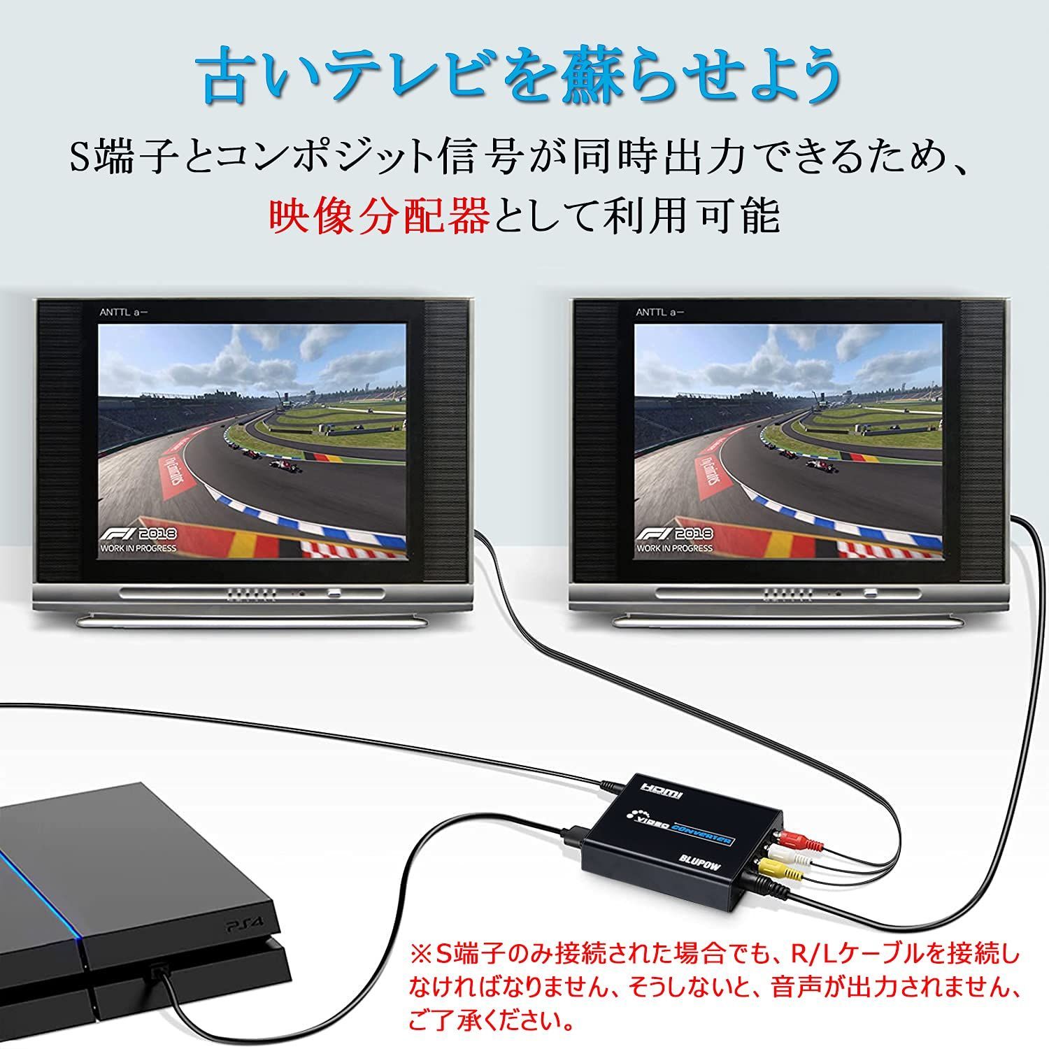 ELEVIEW コンポジット S端子 to HDMI 変換器 3RCA AV S-Video to