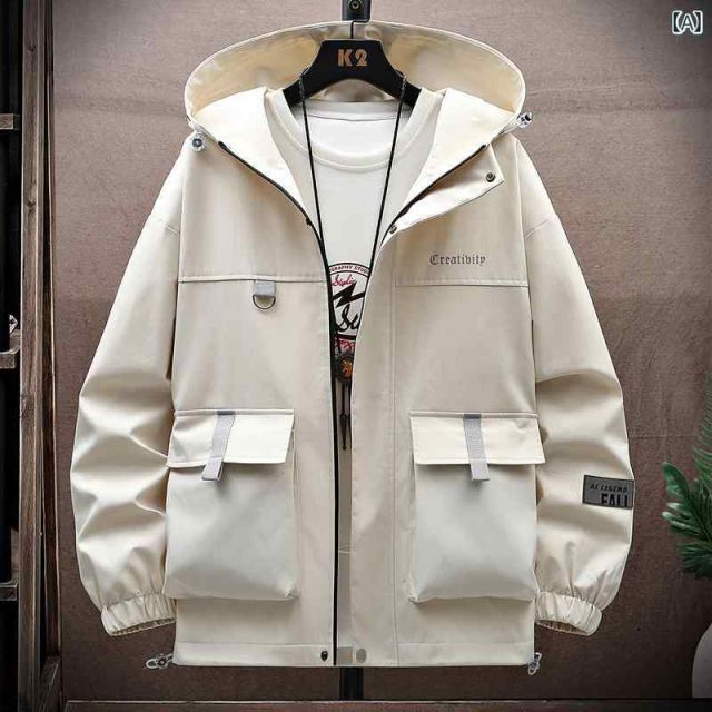 [M]春 コーデ メンズ  服 シンプル ファッション オシャレ 大人 かっこいい 大きいサイズ ストリート 紳士服  ワーク ジャケット カジュアル フード付き ジャケット 服