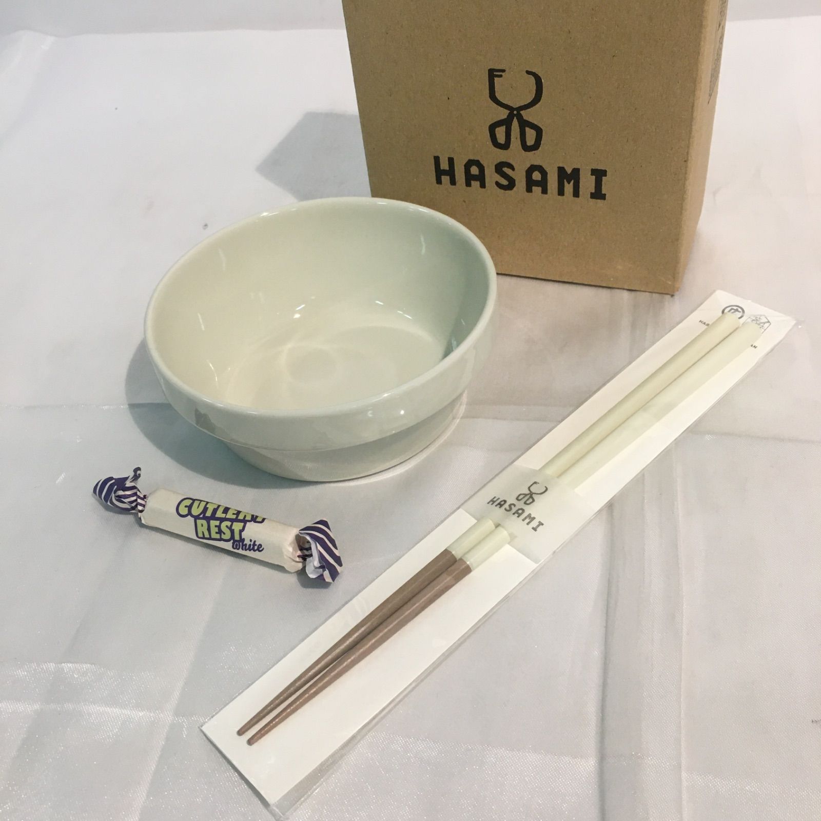 【未使用品】HASAMI ハサミ ブロックボウル&箸&箸置き 3点セット ホワイト