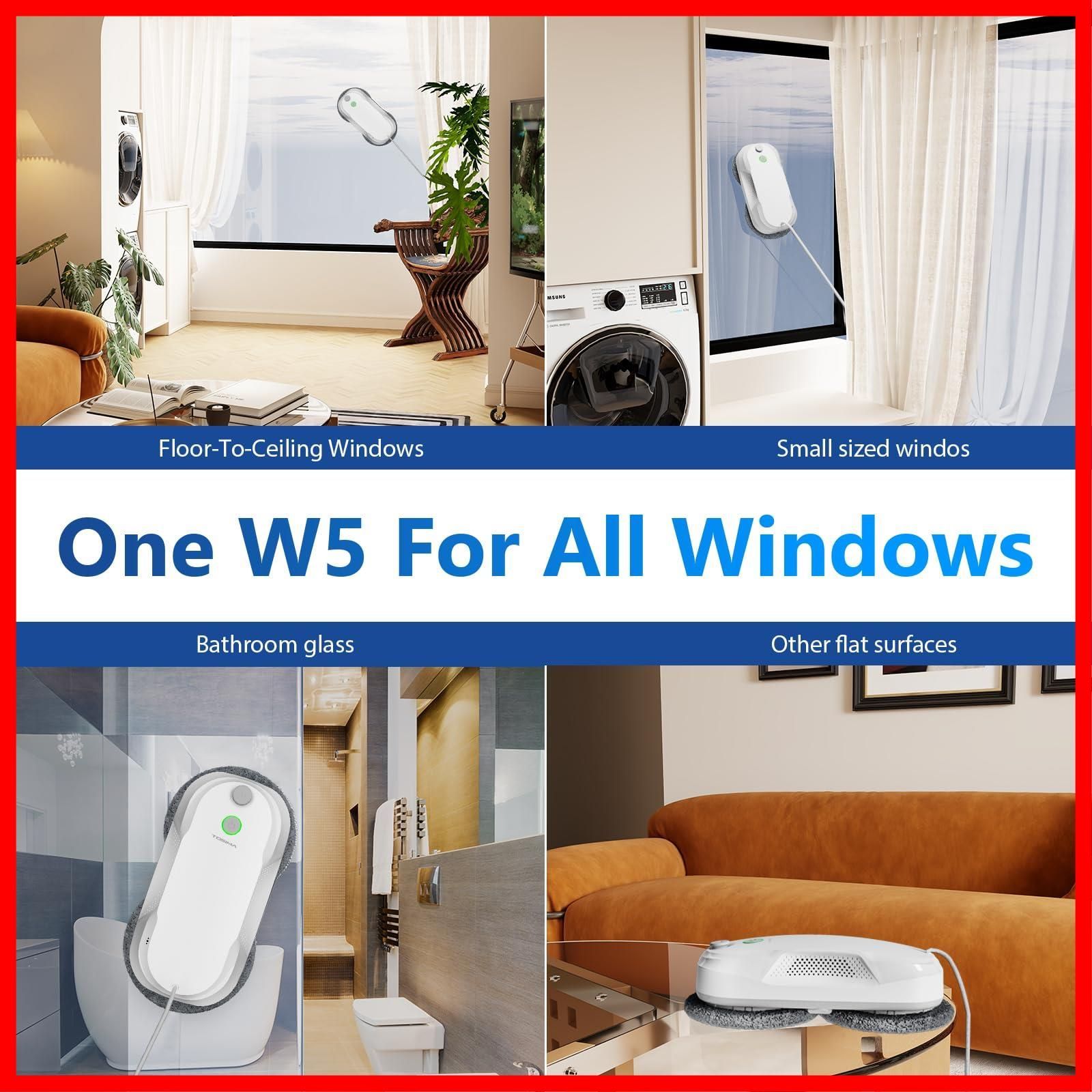 窓拭きロボット ダブルノズル W5 搭載トリプルセーフティシステム 縁検知機能 Tosima インテリジェントナビゲーション ウィンドウロボッ ホワイト