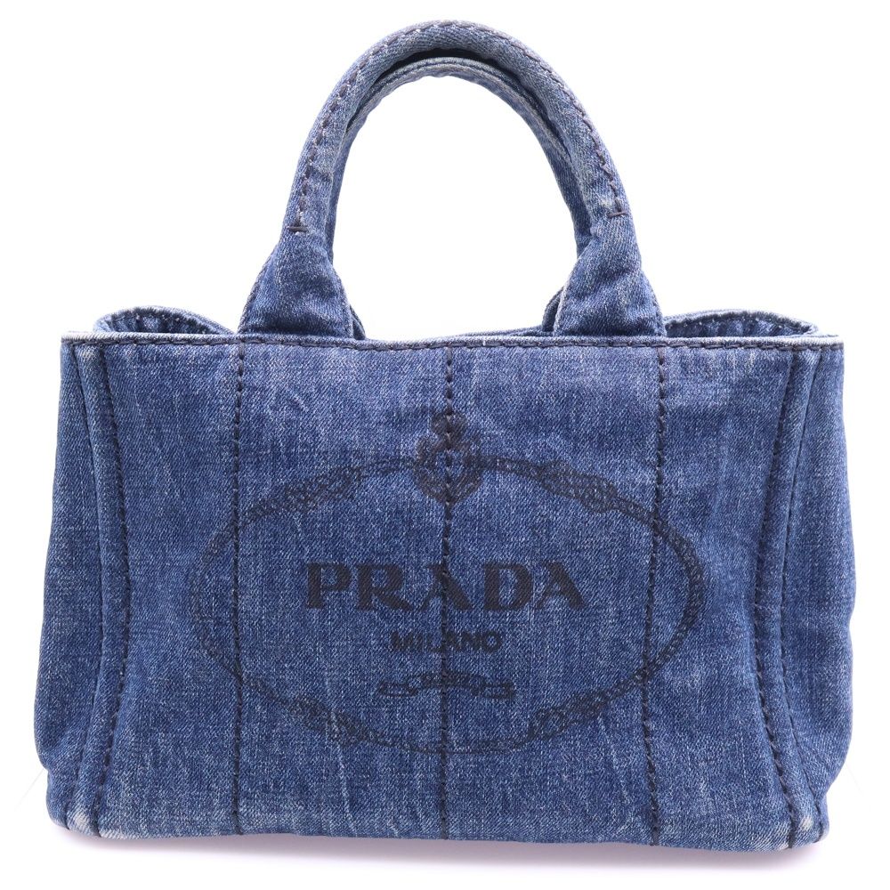 プラダ　PRADA　カナパL　デニムトートバッグ　三角ロゴ　インディゴブルー PRADA プラダ カナパ トートバッグ ハンドバッグ インディゴ