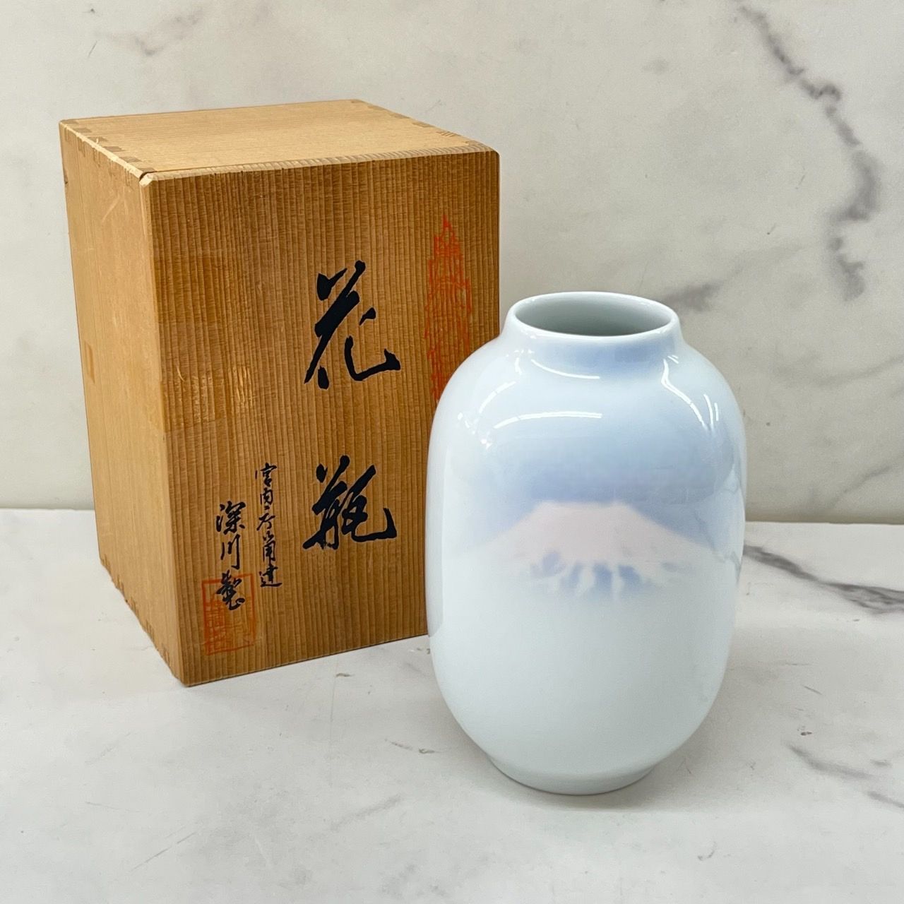 特大 大理石 花瓶 壺 彫刻「山明水秀」山水画 中国美術 置物 高さ60cm