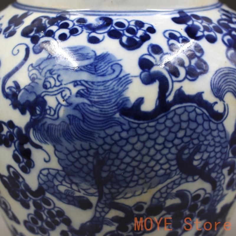 清同治青花穿花麒麟紋茶蓋缶 景徳鎮 陶磁器 装飾品 現代工芸品