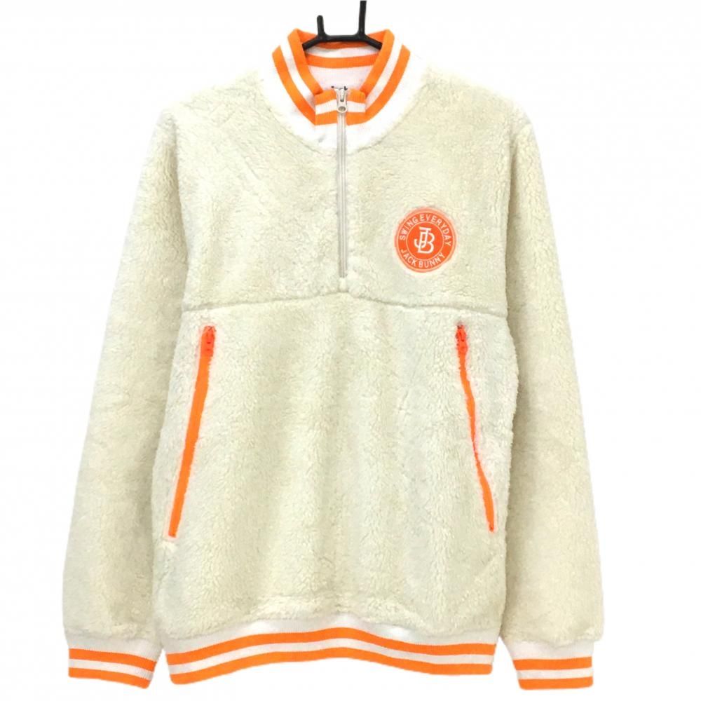 ジャックバニー ハイネックブルゾン 白×オレンジ フリース ボア ハーフジップ 胸元ロゴ メンズ 6 ゴルフウェア Jack Bunny
