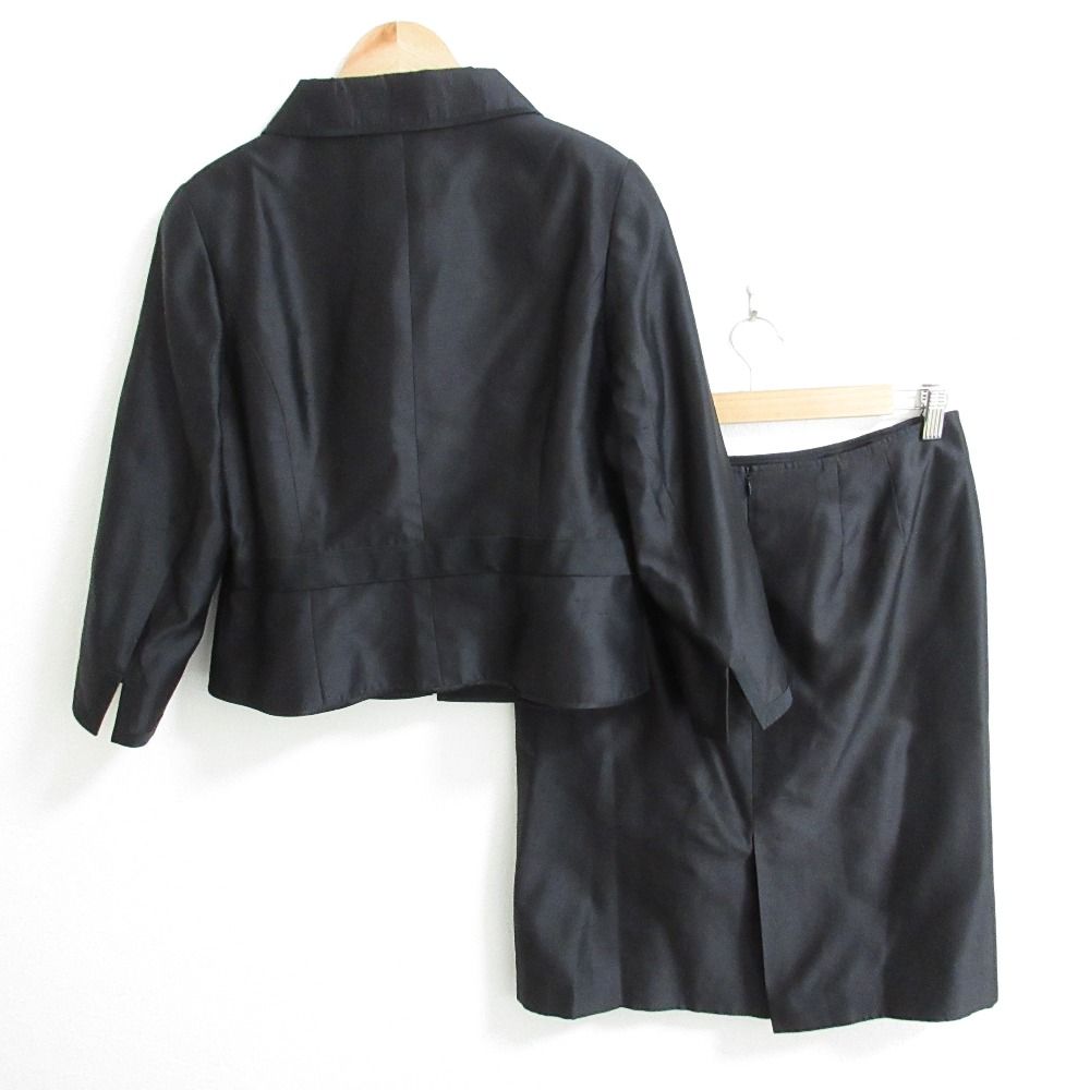 Rene ルネ シルク100％ リボン付き ジャケット ひざ丈 タイトスカート スーツ セットアップ サイズ38 ブラック レディース 古着