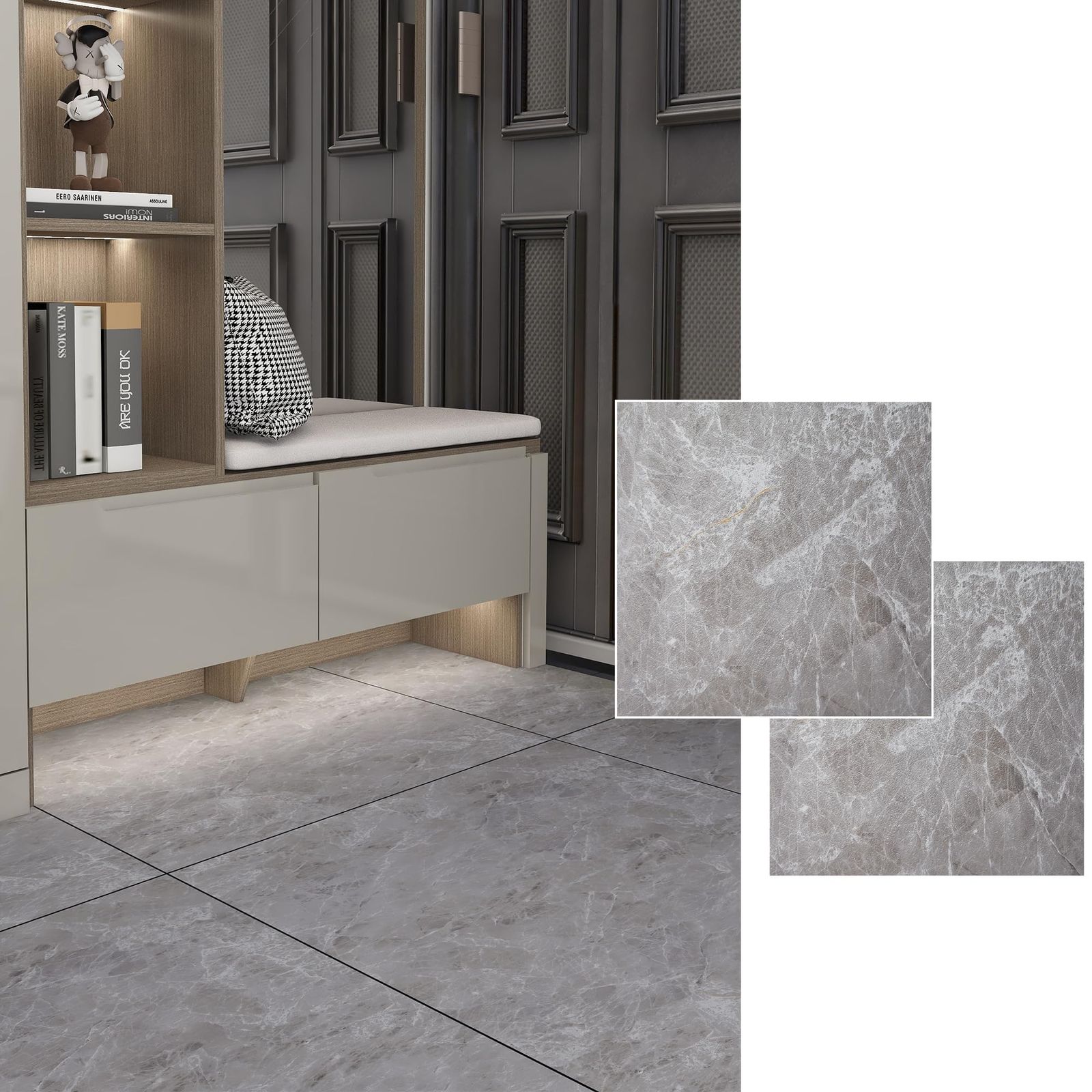 数量 CELAVY フロアタイル 大理石調 フローリングシート 置くだけ 接着剤不要 フロア シール 45.7cm×45.7cm 厚手1.5mm 貼るだけ フロアタイル キズ防止 模様替え 玄関 賃貸 キッチン トイレ 防水 リノベーション DIY 土足O