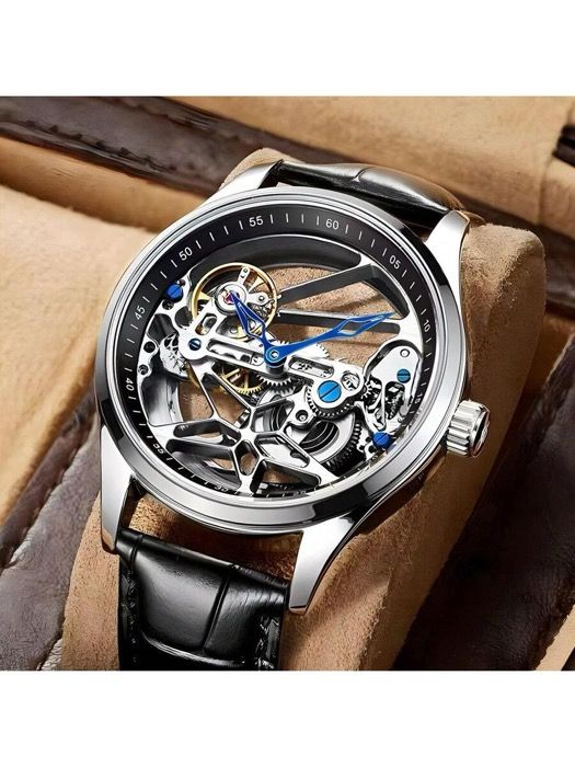 腕時計 メンズ 機械式 1個 中空の五角星デザイン メンズ機械式腕時計 ファッショナブルでシンプル パーソナライズ 防水 多用途 ヨーロッパ-アメリカンスタイル