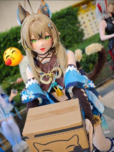 全頭マスク カツラ付き NO.1012 衣装付き フルマスク ドール ヘッドロリータ人形 コスプレ マスク 仮装 着ぐるみ コスチューム