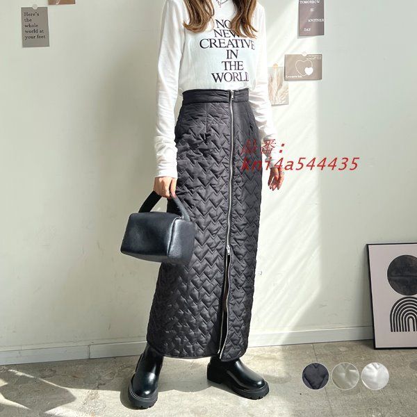 スカート レディース キルティング 秋 冬 ハート 韓国ファッション ハートキルトWジップタイトスカート ロングスカート ジップ ロング kni4a544435