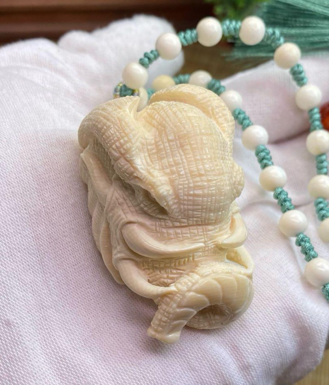 天然マンモス牙美しい手作り彫刻象神握り物ブレスレット