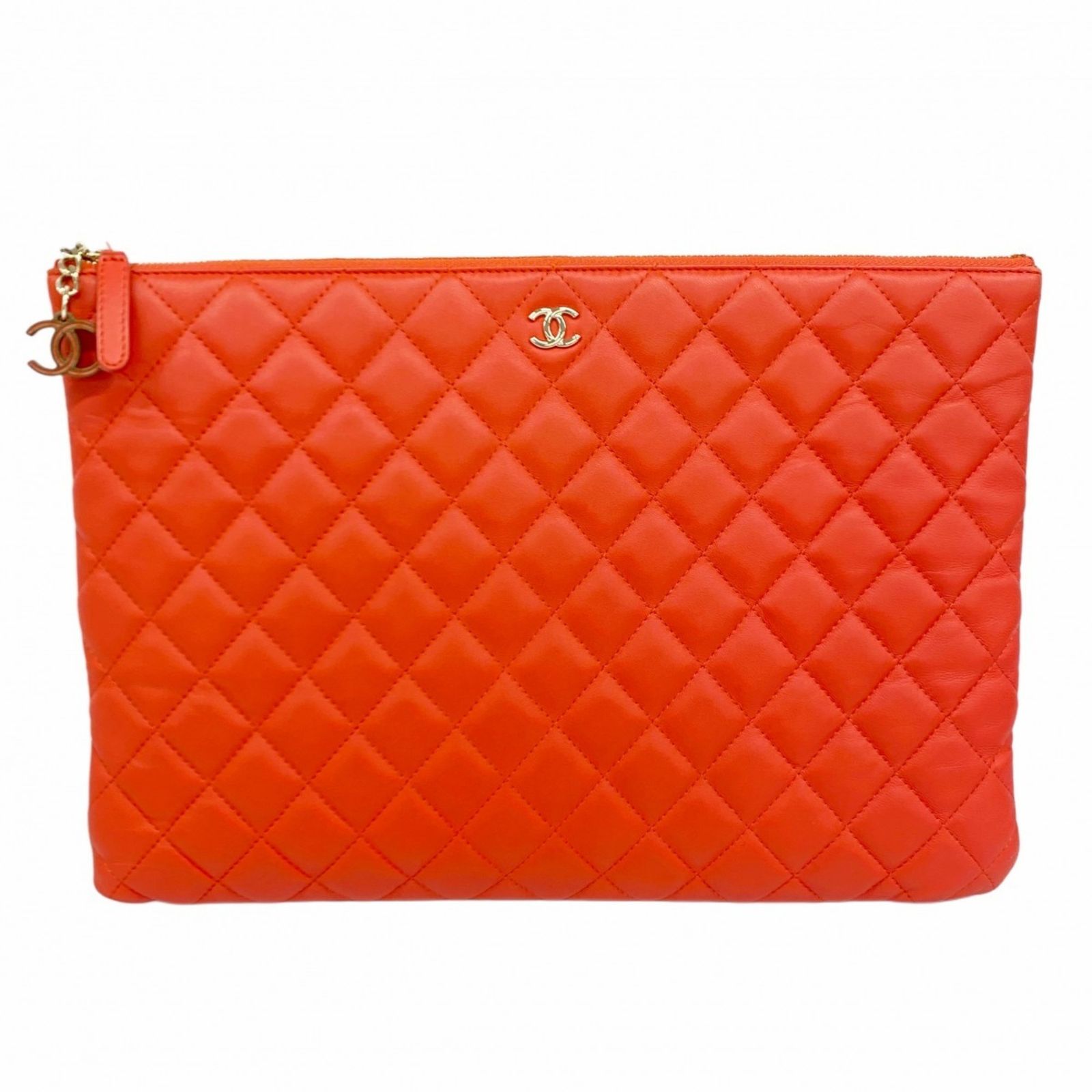 シャネル Chanel シャネル クラッチバッグ マトラッセ ラムスキン オレンジ レディース