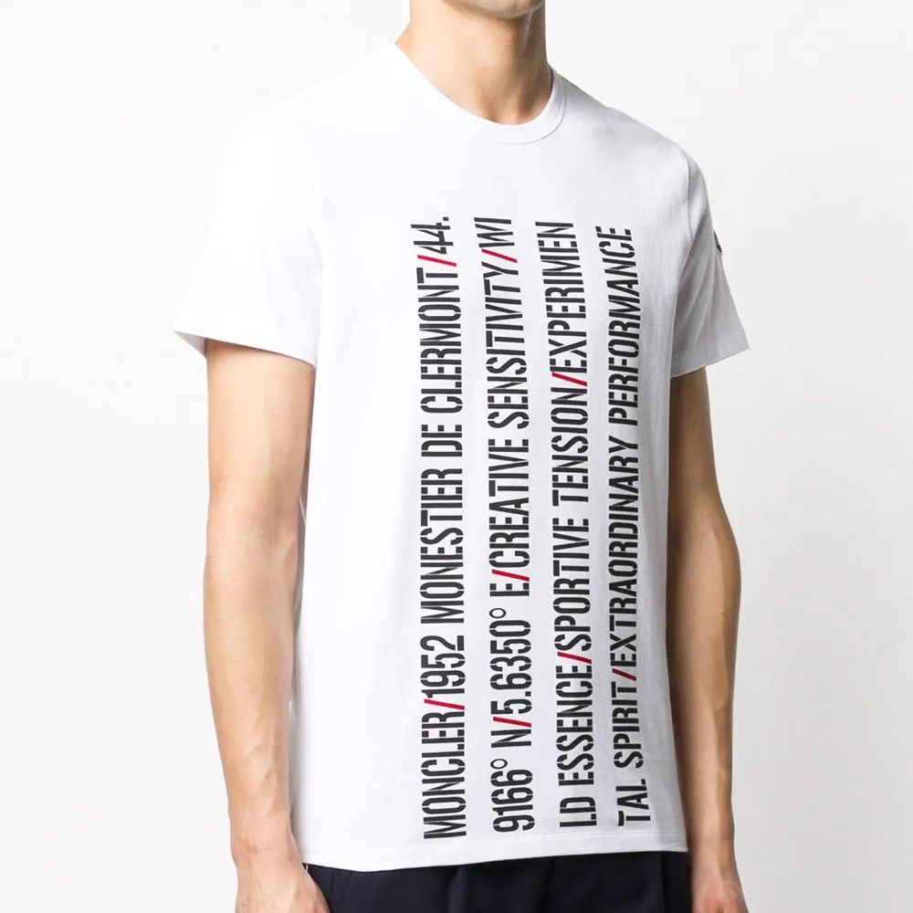 安い超特価108 MONCLER ホワイト クールネック Tシャツ size M Tシャツ/カットソー(半袖/袖なし)