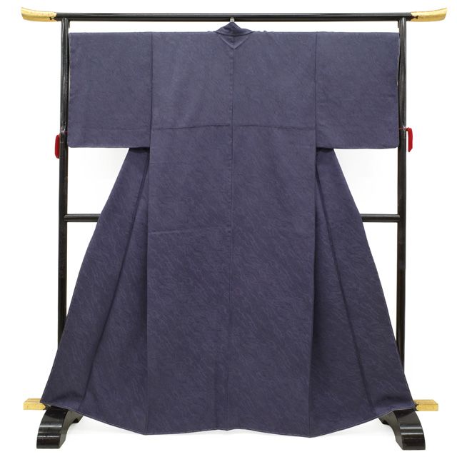 新古品 色無地 着物 フォーマル 正絹 袷 褐色 濃灰紫 ダークパープル 無地 地紋 流水 大塚 シンプル 春 秋 冬 身幅大きめサイズ 仕立て上がり 身丈165 裄丈68.5 ふくよか Lサイズ みやがわ sb16463