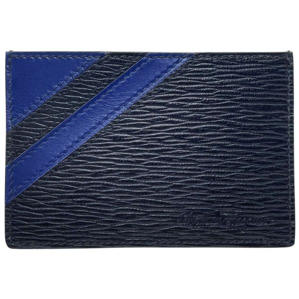 サルヴァトーレ フェラガモ カードケース ロゴ カードホルダー 型押し レザー 革 ブラック 黒 ネイビー系 紺 66 0719 Salvatore Ferragamo バイカラー 名刺入れ カード入れ IC ID パスケース 定期入れ 通勤 通学