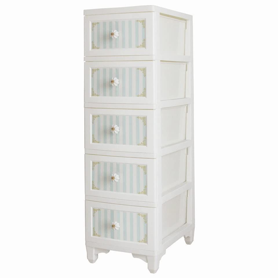 【新着商品】Lilou de coco(リルデココ) iLC ドレスチェンジチェスト 5段 ストライプミント W34×D49×H114cm